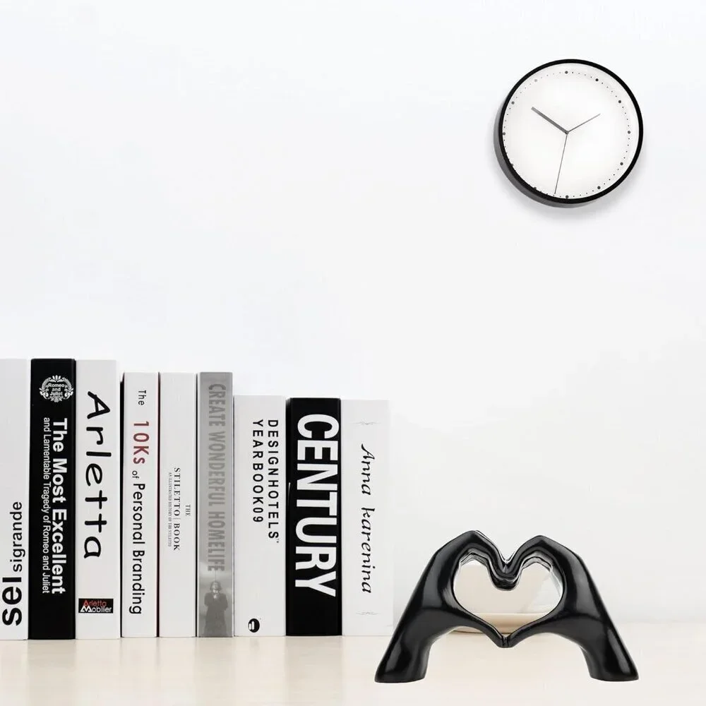 Small Black Heart Hands Sculpture Decor for Living Room Bedroom Bookshelf